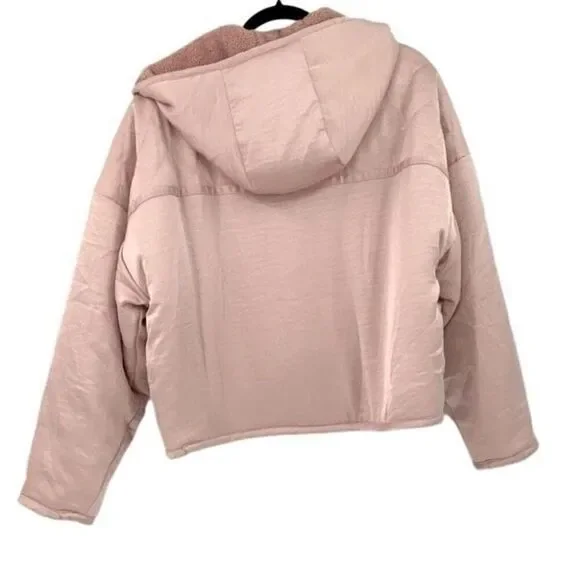 Anthropologie Saturday Sunday Reversible Satin Leona Pink Hoodie Snap Fleece Jac - Picture 4 of 9